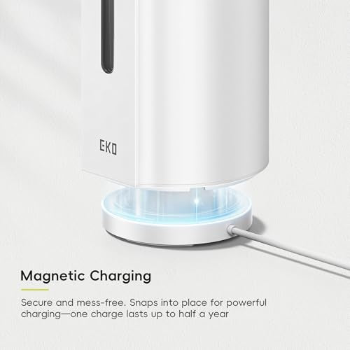EKO Aroma Pro 13.5 fl oz Touchless Automatic Liquid Soap Dispenser, Rechargeable Electric Hand & Dish Soap Dispenser for Bathroom and Kitchen, IPX7 Waterproof, Adjustable Volume Control (White) - color: White, size: 13.5 oz (Premium Wireless Charging)