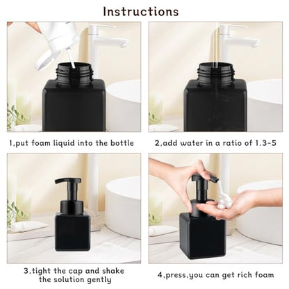 3 Pack Foaming Soap Dispenser Empty Plastic Foam Pump Bottle Refillable Foam Soap Bottle Dispenser for Shampoo Liquid Soap Face Wash (Black, 250ml/8.3oz) - color: Black, size: 250 ml