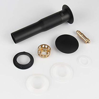 Bathroom Sink Pop Up Drain with Overflow, Strainer, Black | Solid Brass with Detachable Basket Strainer; 7 in. Closed/7.5 in. Open; 1-1/2 in. Min Drain Opening; Push-button Stopper - color: Black, size: Big Popup Cap