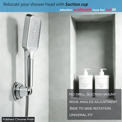 Handheld Shower Head Holder Suction Cup - Relocatable - Wide Angles Adjustable - 90° Downward - Bathroom Wall Mount Shower Wand Holder (Polished Chrome) - color: Polished Chrome
