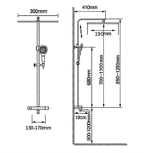 Thermostatic Shower Set Black Digital Display Rainfall Shower System, 4 Function Exposed Shower Faucet Set Brass Bathtub Faucet Wall Mounted Shower Fixture with Height Adjustable Shower Rod