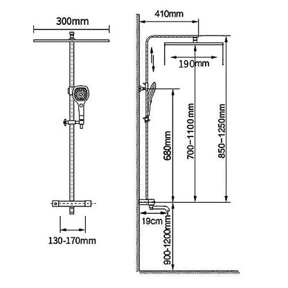Thermostatic Shower Set Black Digital Display Rainfall Shower System, 4 Function Exposed Shower Faucet Set Brass Bathtub Faucet Wall Mounted Shower Fixture with Height Adjustable Shower Rod