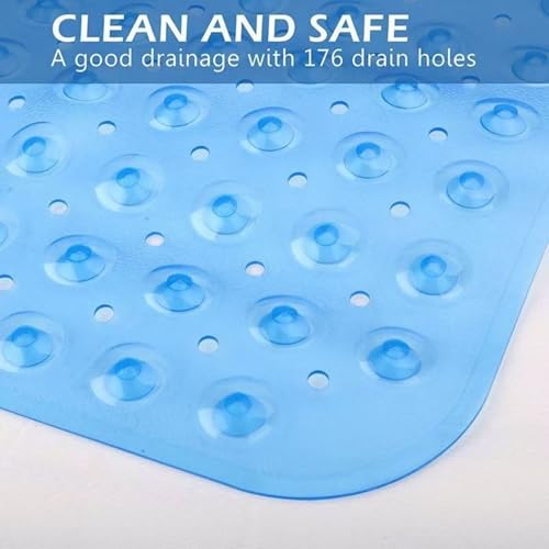 Long Bath Tub Mat, Non-Slip with 200 Suction Cups, Soft and Flexible, 15.75 x 39.37 Inch (Blue) - color: Blue