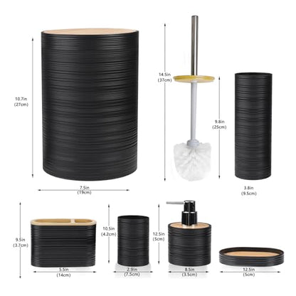 CERBIOR Bathroom Accessories Set Bath Ensemble Includes Soap Dispenser, Toothbrush Holder, Toothbrush Cup, Soap Dish for Decorative Countertop and Housewarming Gift (Black Spiricle) - style: Shiny Black