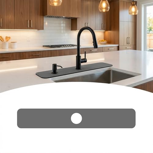 Cuttable Kitchen Sink Faucet Mat: 24"Lx4"W Splash Guard with Center Hole | Customizable Absorbent Non-slip Fabric Rubber Mat, Cut to Fit 2,3,4 Holes Irregular Sink with Soap Dispenser Air Gap - size: 24"Lx4"W