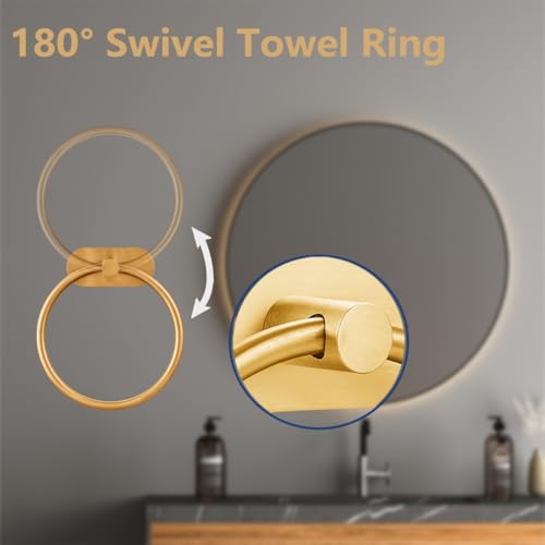 Self Adhesive Towel Ring and Toilet Paper Holder, No Drilling Stainless Steel Bathroom Hardware Set, Sturdy Bathroom Accessories for Home or Kitchen, Wall Mounted (Gold) - color: Brushed Gold