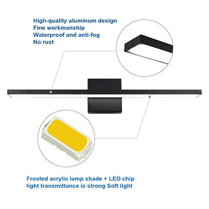 Ralbay 24 inch Dimmable Black LED Modern Vanity Light 24W Frosted Aluminum for Bathroom Vanity Lighting Fixtures Cool White 6000K - color: Black-Dimmable, size: 24 inch
