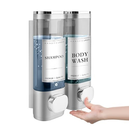 Shampoo and Conditioner Dispenser, 2 Chamber 300ml, Wall Mounted, Sliver | Shower Soap Dispenser, Refillable Hand Soap Dispensers, Body Wash Dispenser for Bathroom, Kitchen, Hotel, Home - color: Silver, size: 2 Chamber