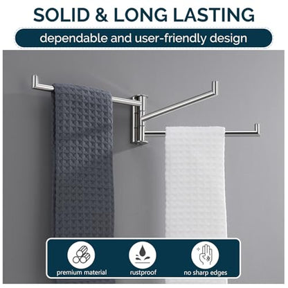 Angle Simple Swivel Hand Towel Rack, Foldable 3 Bars, Polished Chrome | Solid SUS304 Stainless Steel, Kitchen Towel Holder, Triple Arms Space Saving, 9.84" - color: Polished Chrome
