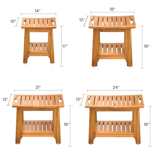 NNN 21" Standard Teak Shower Bench with Japan-Made Non-Slip Leveling Feet | US Patented Design, Marine-Grade Hardware, Pre-Oiled European Teak Oil, Ready, 300lb, for Showers Spa Sauna & Outdoor Pools - size: 21"W x 13" Dx 18"H