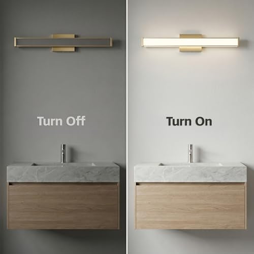 URSOLA 24" Modern LED Bathroom Light Fixtures, Golden 3CCT Dimmable Bathroom Vanity Light Over Mirror, Bathroom Vanity Bath Bar Lights with Double Layer Acrylic Shade - color: Golden, size: 24inch