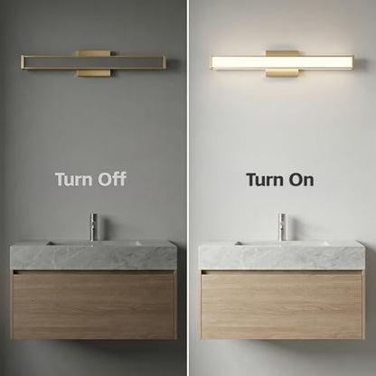 URSOLA 24" Modern LED Bathroom Light Fixtures, Golden 3CCT Dimmable Bathroom Vanity Light Over Mirror, Bathroom Vanity Bath Bar Lights with Double Layer Acrylic Shade - color: Golden, size: 24inch