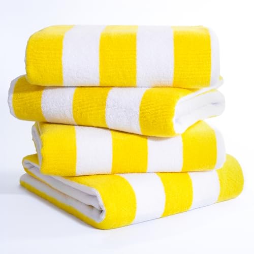American Soft Linen Cabana Striped Beach Towels, 30x60 inch 4 Piece Oversize Pool Towels, Quick Drying Sand Free Swim Towels, Yellow - color: Yellow