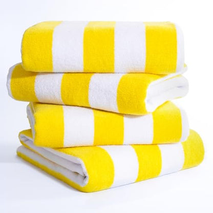 American Soft Linen Cabana Striped Beach Towels, 30x60 inch 4 Piece Oversize Pool Towels, Quick Drying Sand Free Swim Towels, Yellow - color: Yellow