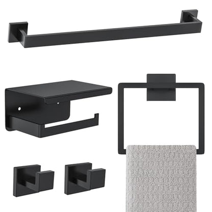 Matte Black Bathroom Hardware Accessories Set 5-Pieces Black Towel Bar Set Stainless Steel Towel Holder Set 16 Inch Towel Bar,Towel Racks Set for Bathroom Wall Mounted - color: Matte Black