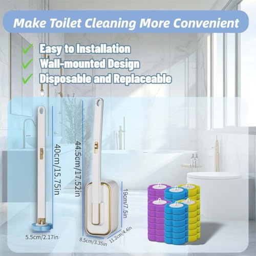 Disposable Toilet Brush with 36 Refills,Toilet Bowl Cleaner,Toilet Cleaning Supplies,Wall Mounted Toilet Wand Brush Kit with Holder for Bathroom Cleaning & Hygiene Bathtub Maintenance