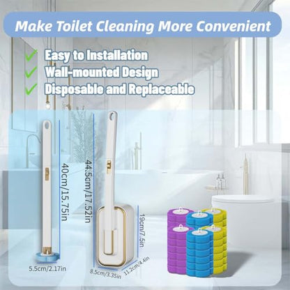 Disposable Toilet Brush with 36 Refills,Toilet Bowl Cleaner,Toilet Cleaning Supplies,Wall Mounted Toilet Wand Brush Kit with Holder for Bathroom Cleaning & Hygiene Bathtub Maintenance