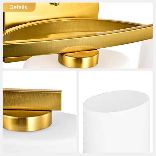 Bathroom Light Fixtures, 3-Light Modern Gold Vanity Light Over Mirror, Wall Sconces with Oval-Shaped White Glass Shades for Living Room, Bedroom, Hallway, E26 Base - color: Gold