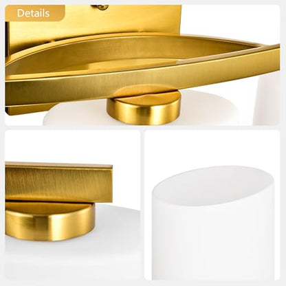 Bathroom Light Fixtures, 3-Light Modern Gold Vanity Light Over Mirror, Wall Sconces with Oval-Shaped White Glass Shades for Living Room, Bedroom, Hallway, E26 Base - color: Gold