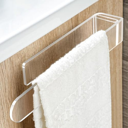 Taozun Adhesive Towel Holder - Clear Towel Bar Stick on Wall, 11.8-Inch Acrylic Hand Towel Rack Plastic Towel Ring for Bathroom