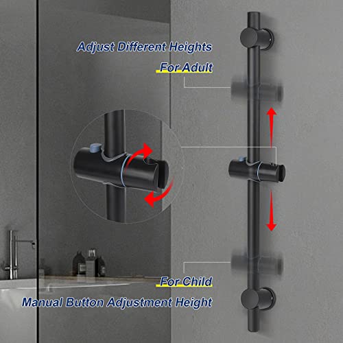 NearMoon Shower Slide Bar with Height/Angle Adjustable Handheld Shower Holder, Bathroom SUS 304 Stainless Steel Shower Head Holder for Bath (Screw Mounted, Matte Black) - color: Matte Black, style: Screw Mounted