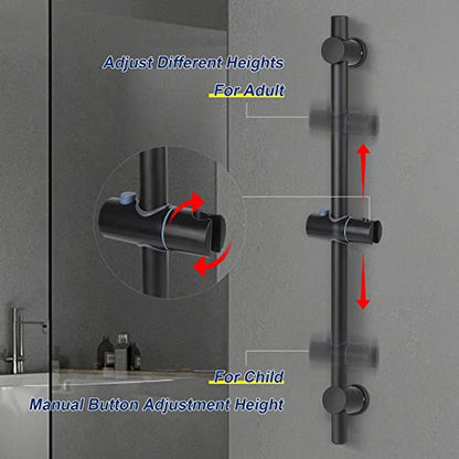 NearMoon Shower Slide Bar with Height/Angle Adjustable Handheld Shower Holder, Bathroom SUS 304 Stainless Steel Shower Head Holder for Bath (Screw Mounted, Matte Black) - color: Matte Black, style: Screw Mounted