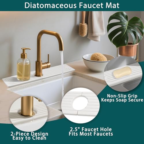 Faucet Mat for Kitchen Sink, Diatomite Absorbent Faucet Stone Drying Mat Kitchen Sink Protectors, Faucet Splash Guard for Bathroom Counter Water Absorbent 16 Inch - size: 15.8" x 4"