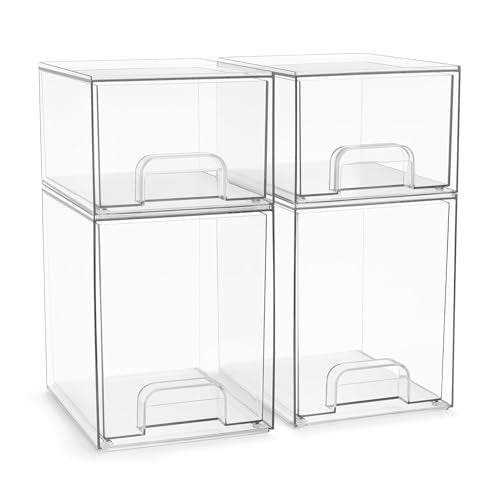 Sorbus Acrylic Storage Containers - 4 Pack, Stackable Storage Bins Set for Bathroom Organization - Clear Acrylic Drawer Organizers - Makeup Case Pull-Out Drawers (7.6’’ and 4.4’’ Tall) - size: 4 Pack, 7.6’’ and 4.4’’ Tall