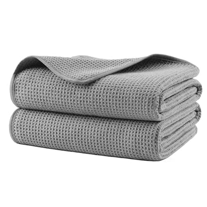 POLYTE 380 GSM Poly Blend Microfiber Quick Dry Waffle Bath Towel, 30x60 in | 2 Pack, Oversize, Lint Free, Body Towel - color: Light Gray
