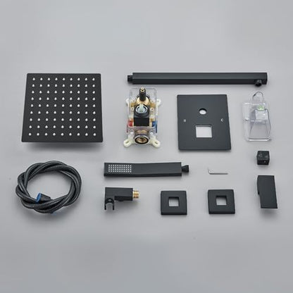 Shower Faucet Matte Black Shower System with 8 Inches Rain Shower Head and Handheld Spray Bathroom Luxury Rain Shower Faucet Set Complete Wall Mounted - color: Matte Black, size: Matte Black-8"