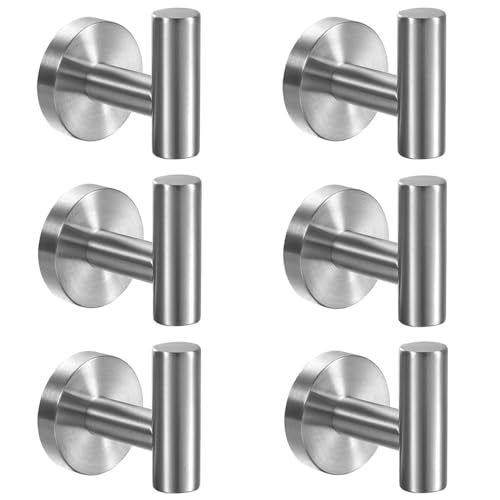 Kruodop Towel Hooks for Bathroom,6 Packs Wall Mount Towel Holder,Black Matte Wall Robe Hook,Stainless Steel Heavy Duty Door Hanger Towel Hook for Kitchen, Bedroom,Hotel,Pool,Coats - Silver - color: 6pcs silver