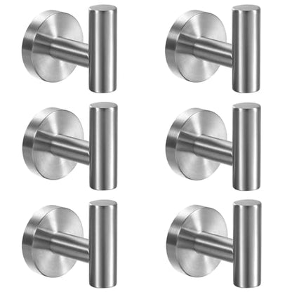 Kruodop Towel Hooks for Bathroom,6 Packs Wall Mount Towel Holder,Black Matte Wall Robe Hook,Stainless Steel Heavy Duty Door Hanger Towel Hook for Kitchen, Bedroom,Hotel,Pool,Coats - Silver - color: 6pcs silver