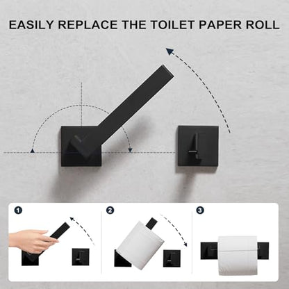 Toilet Paper Holder Wall Mount Matte Black Stainless Steel | Toilet Tissue Roll Holder Bathroom Square Toilet Paper Towel Roll Holder, Double Post Pivoting Tissue Handle - color: Matte Black