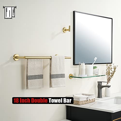 JQK Double Towel Bar 20.5 Inch, Brushed Gold Useable 18 Inch 304 Stainless Steel Thicken 0.8mm Towel Rack Bathroom, Towel Holder Wall Mount, TB100L18-BG - color: Brushed Gold, size: 20.5 Inch