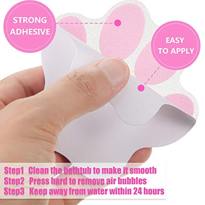 Mudder 20 Pcs Non Slip Bathtub Sticker Cute Anti Slip Shower Sticker Adhesive Black Grey Pink Paw Decal Safety Traction Grip Treads Appliques for Bathtub Pool Boat Stair Shower Floor(Pink) - color: Pink