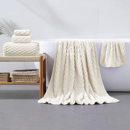 6 Piece Bath Towel Set, 40"x80" Microfiber Bath Sheets, Cream | Microfibers，Extra-large size，Quick dry，Highly Absorbent，Big and Tall users，2Bath towels 2Hand towels 2Washcloths - color: Cream, size: Bath Sheet Set-6PCS