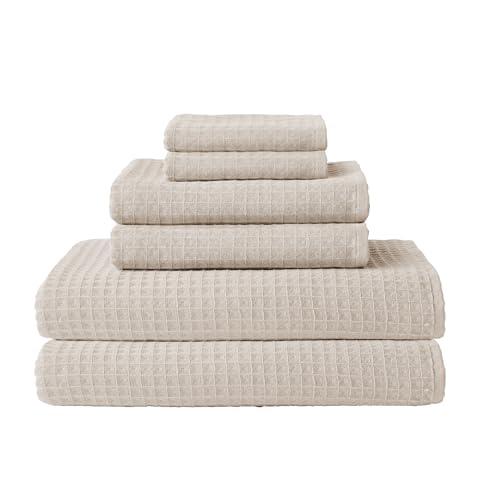 UCHINO Waffle Twist 6-Piece Cotton Towel Set Absorbent Quick Dry, Linen - color: Linen, size: Towel Set - 2 Bath, 2 Hand, 2 Washcloths