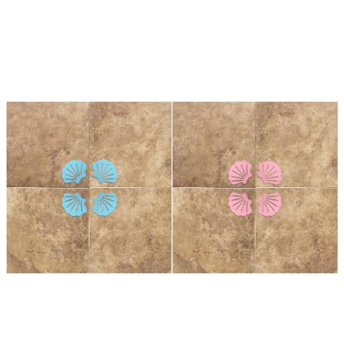 12 Pcs Blue and Pink Bathtub Stickers Non Slip | Shell Shaped, Safety Shower Treads, Adhesive, For Bathroom Bathtub & Shower Floor - color: Blue and Pink