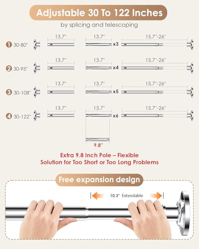 Sliver Tension Shower Curtain Rod No Drilling Adjustable 30-84 In (7ft) 1.1" Diameter Stainless Steel, Rustproof Heavy Duty, Room Divider for Bathroom Window Patio Closet - color: Silver, size: 30-84''