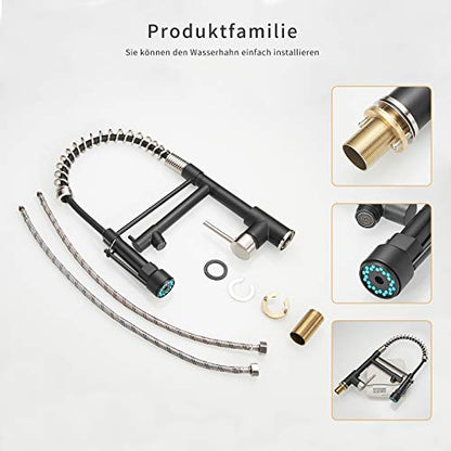 AIMADI Kitchen Sink Faucet,Black Kitchen Faucets with Pull Down Sprayer | Black Stainless Steel Single Handle One Hole Kitchen Faucet,Matte Black,Ceramic Cartridge,Easy DIY Install - color: Black Nickel, style: Contemporary