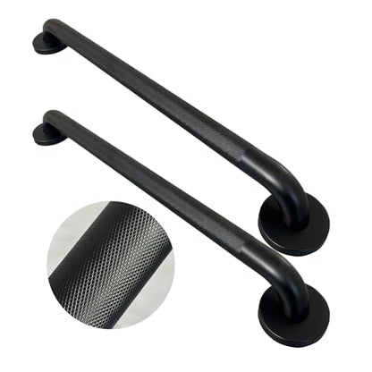 24 Inch Knurled Matte Black Grab Bar for Shower, 2 Pack | 304 Stainless Steel, Fully Welded 1.25" Tube, Non-Slip Surface, Rustproof Bathroom Handrail - color: BLK Knurled, size: 24 inch - 1.25 inch Dia
