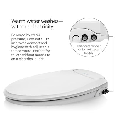 Brondell Swash Bidet Toilet Seat, Non-Electric, Dual Temperature, Fits Round Toilets, White – Dual Nozzle System – with Easy Installation - size: Round, style: S102 - warm water