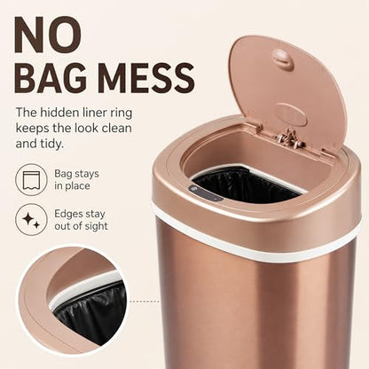 Motion Sensor Trash Can, 15L Touchless Automatic Garbage Can with Lid, Stainless Steel for Kitchen, Bathroom, Office, Quiet Soft-Close, Long Battery Life, Champagne Gold - color: Champagne gold