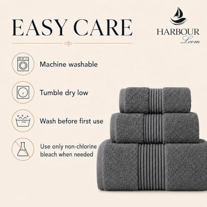 Towel Set for Bathroom, 3 Piece Turkish Cotton Bath Hand and Wash Towels | Mixed size set in Silver Grey, 600 gram weight. Double stitched hems suit family and guest use. - color: Silver Grey