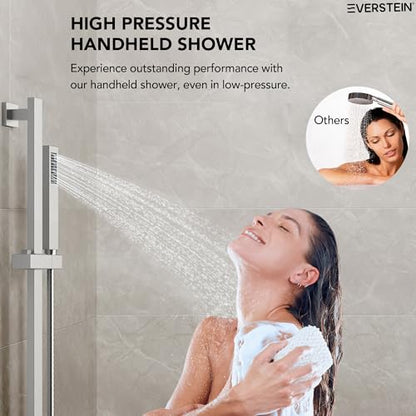 EVERSTEIN 10" High-Pressure Rainfall Shower Faucet with Handheld Spray, Wall Mount Dual Shower Head System with Slide Bar (Brushed Nickel) - color: Nickel, style: Wall Mount-with Slide Bar