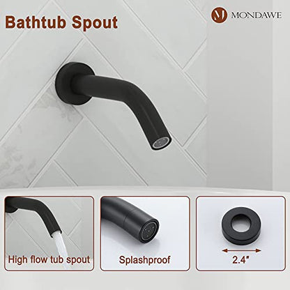 MONDAWE 9 Inch Wall Mounted Shower Faucet Set with Tub Spout in Matte Black, Rainfall Shower Head with 3-Setting Handheld Spray Shower Combo, High Pressure Shower System with Solid Brass Valve - color: Matte Black, style: 9 IN - With Tub Spout