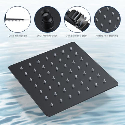 Rain Shower System 12" & 6" Dual Shower Heads Ceiling Shower Faucet Set | Ideal for bathroom remodels and upgrades with 12" rain shower, 6" angled shower, handheld spray and complete valve kit. - color: Matte Black, size: Ceiling Mounted - 12"+6" Shower H