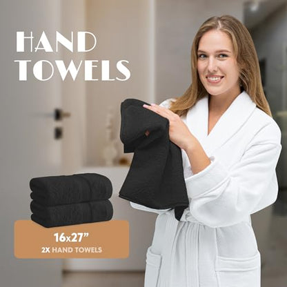 Black Bath Towel Set of 6 - 100% Cotton Highly Absorbent Towels for Bathroom, 2 Luxury Bath Towels 650GSM, 2 Hand Towels, 2 Washcloths - color: Black