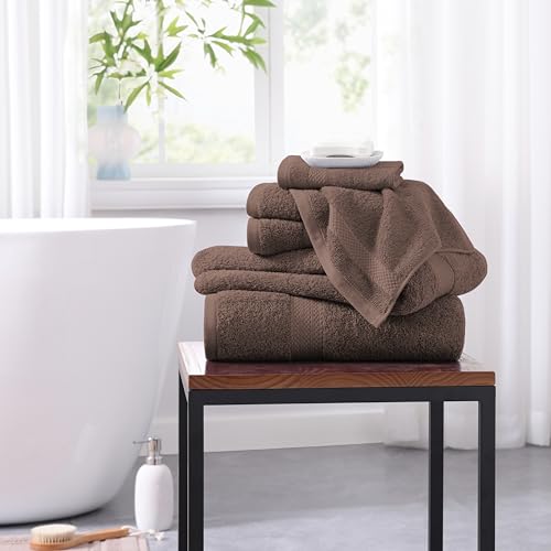 SNOWDROP 12 PC Bath Towel Set - Large Microfiber Towels for Body, Shower, Face, Hotel, Gym - 4 Extra Large, 4 Hand, 4 Wash Cloths - Chocolate