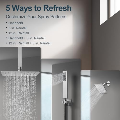 3-Function Thermostatic Shower System with Dual Rainfall Heads, Handheld Sprayer Brushed Nickel - color: Brushed Nickel